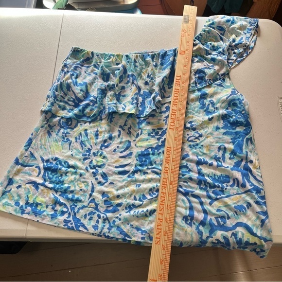 Lilly Pulitzer Matteo One Shoulder Top Blouse Salty Seas Bennet Blue Large T1 - Picture 3 of 8